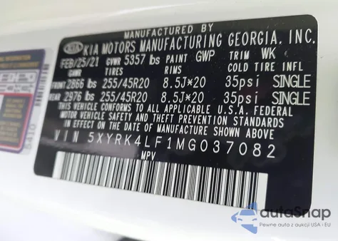 2021 Kia Sorento Sx from USA, damaged, VIN 5XYRK4LF1MG037082